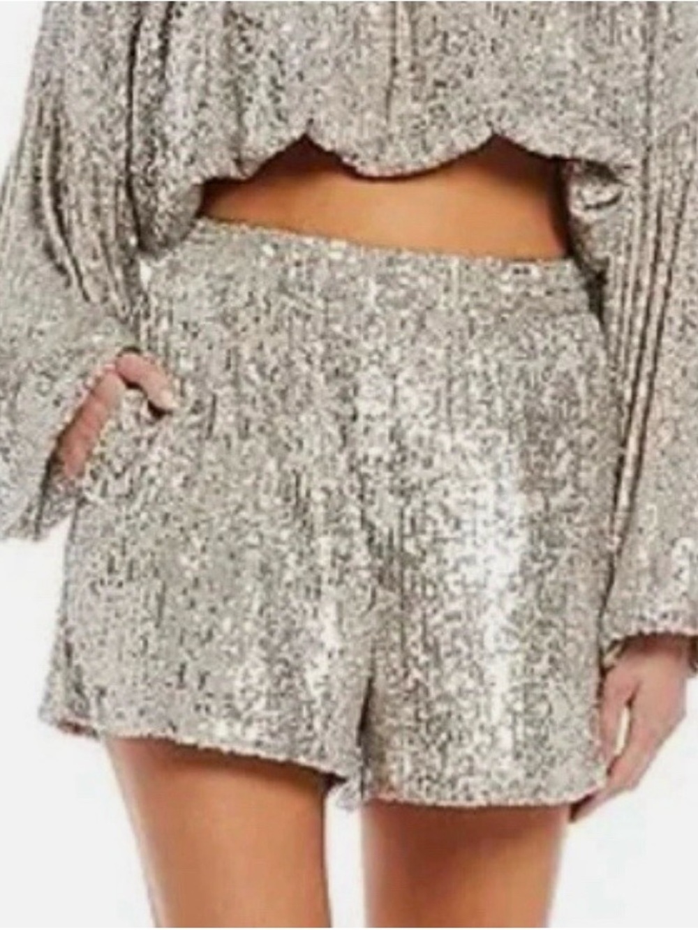 Gianni Bini Silver Sequin High-Waist Party Shorts